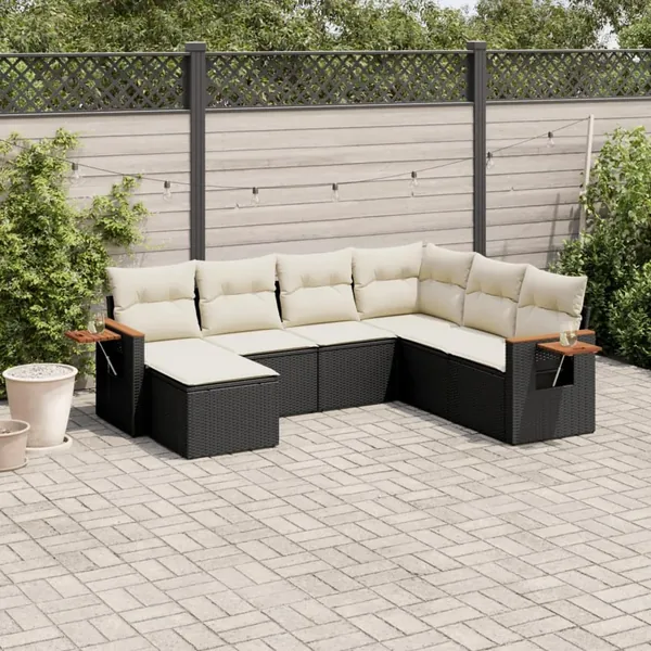 Salon de jardin 7 pcs avec coussins noir résine tressée 62 x 62 x 69 cm - 61,0 kg