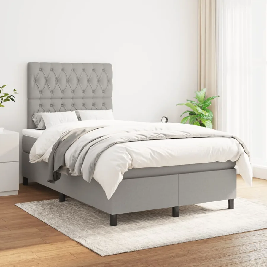 Sommier à lattes de lit et matelas gris clair 120x190 cm tissu - 3