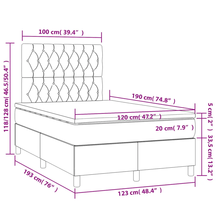 Sommier à lattes de lit et matelas gris clair 120x190 cm tissu - 9