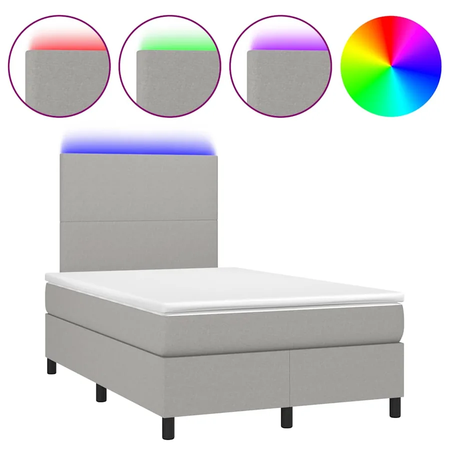 Sommier à lattes de lit matelas LED gris clair 120x190 cm tissu - 2