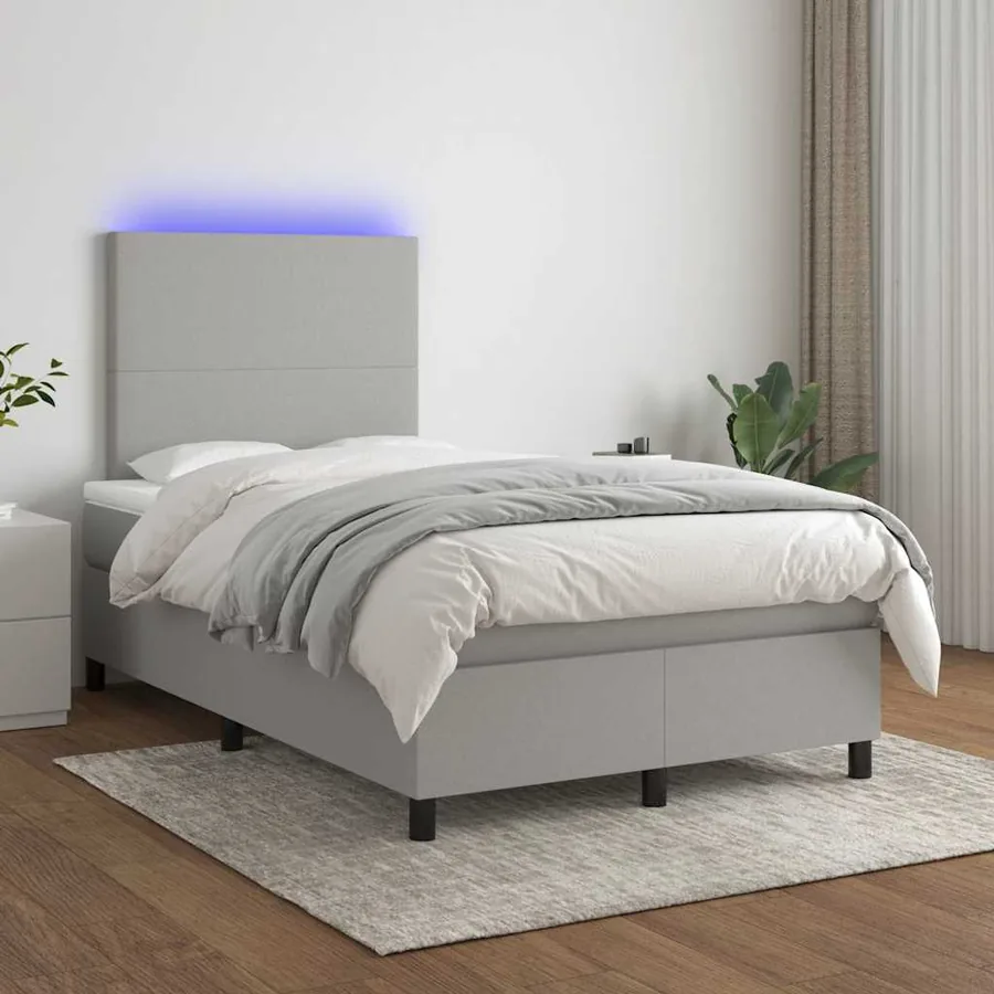 Sommier à lattes de lit matelas LED gris clair 120x190 cm tissu - 5