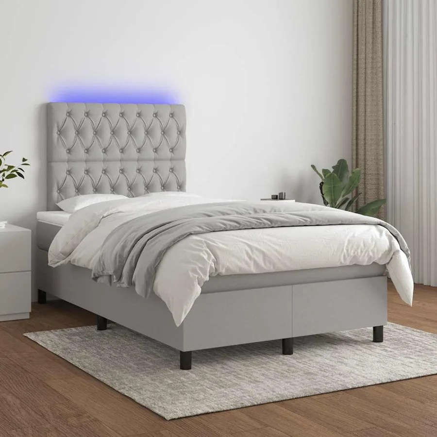 Sommier à lattes de lit matelas LED gris clair 120x190 cm tissu - 5