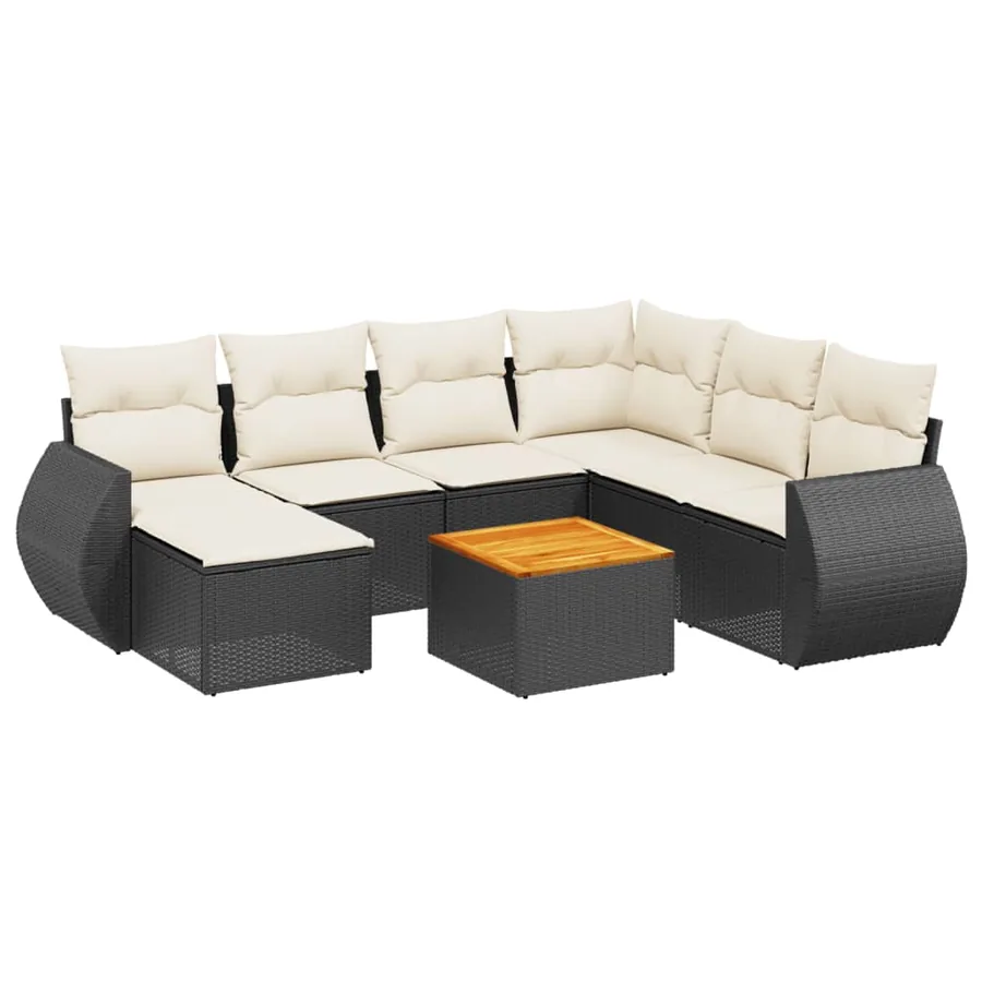 Salon de jardin 8 pcs avec coussins noir résine tressée - 2