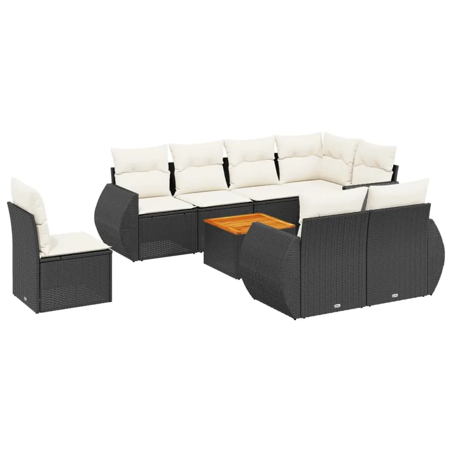 Salon de jardin 9 pcs avec coussins noir résine tressée - 2