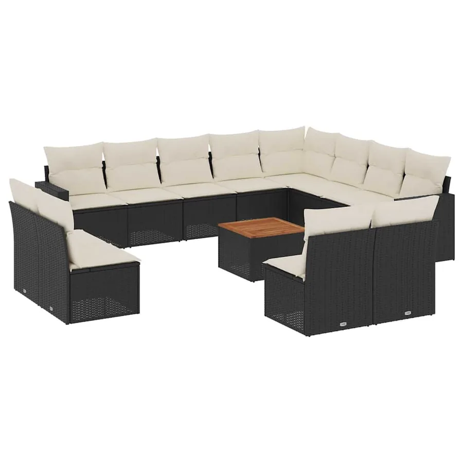 Salon de jardin avec coussins 13 pcs noir résine tressée - 2