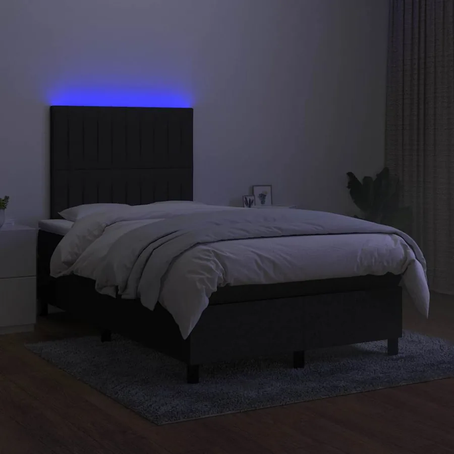 Sommier à lattes de lit matelas et LED noir 120x190 cm tissu - 4