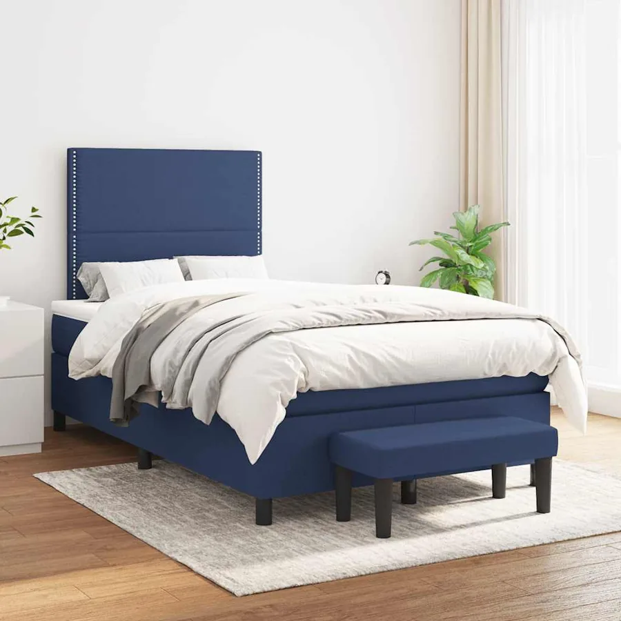 Sommier à lattes de lit avec matelas bleu 120x190 cm tissu - 3