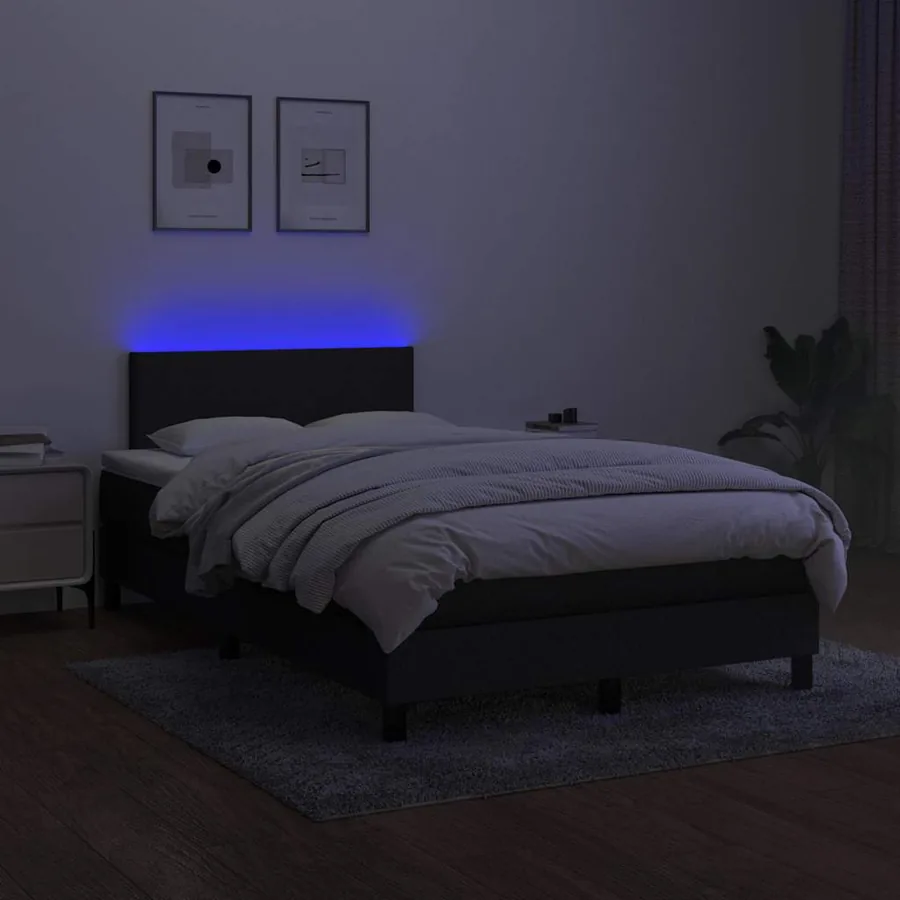 Sommier à lattes de lit matelas et LED noir 120x190 cm tissu - 4