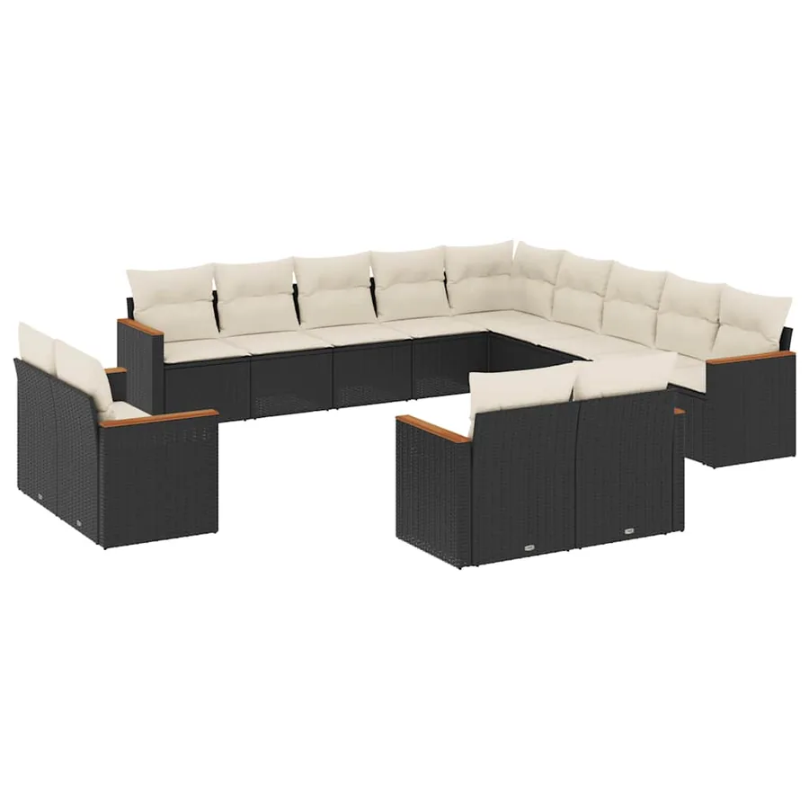 Salon de jardin avec coussins 13 pcs noir résine tressée - 2