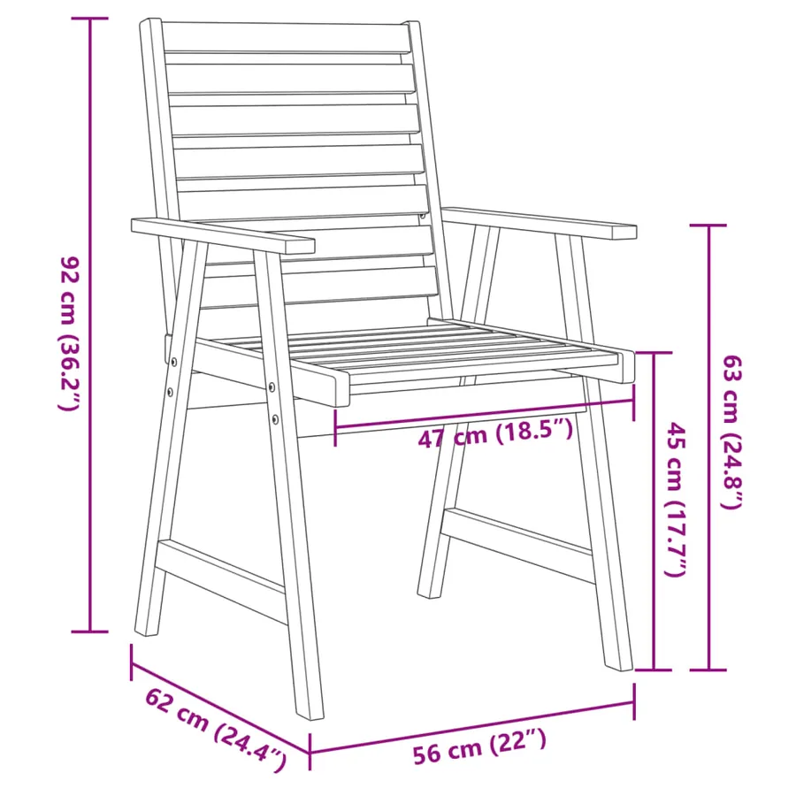Ensemble à manger de jardin 6 pcs Bois d'acacia solide - 11
