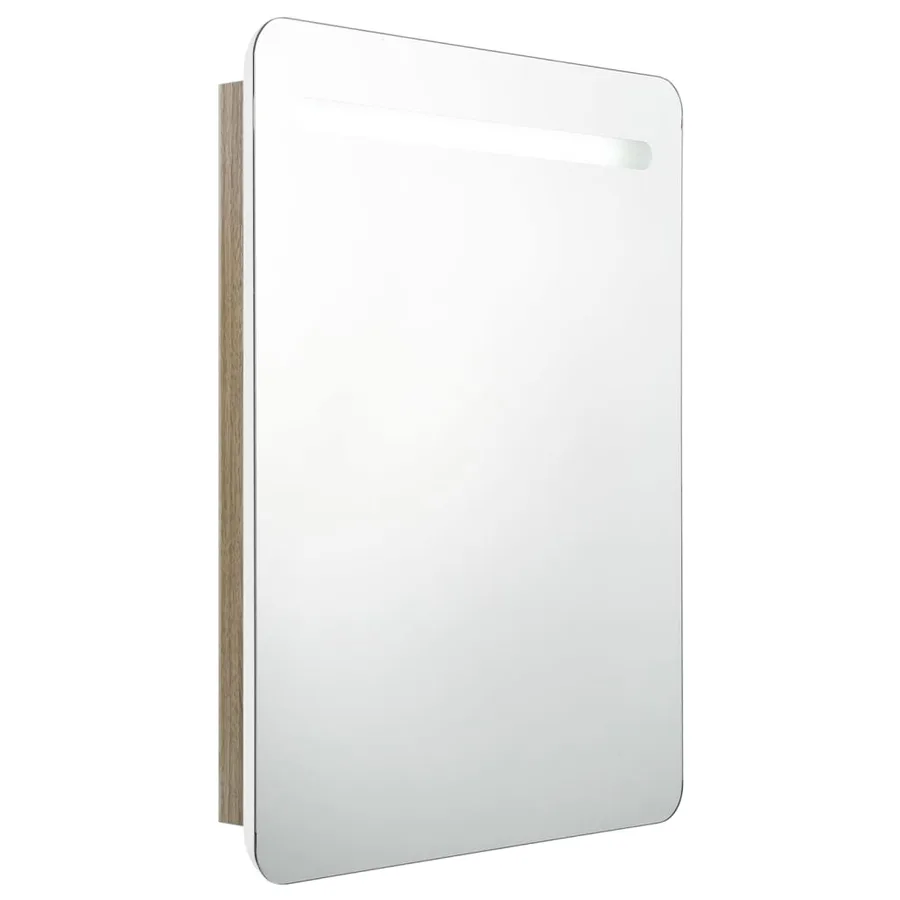 Armoire de salle de bain à miroir LED blanc et chêne 60x11x80cm - 2