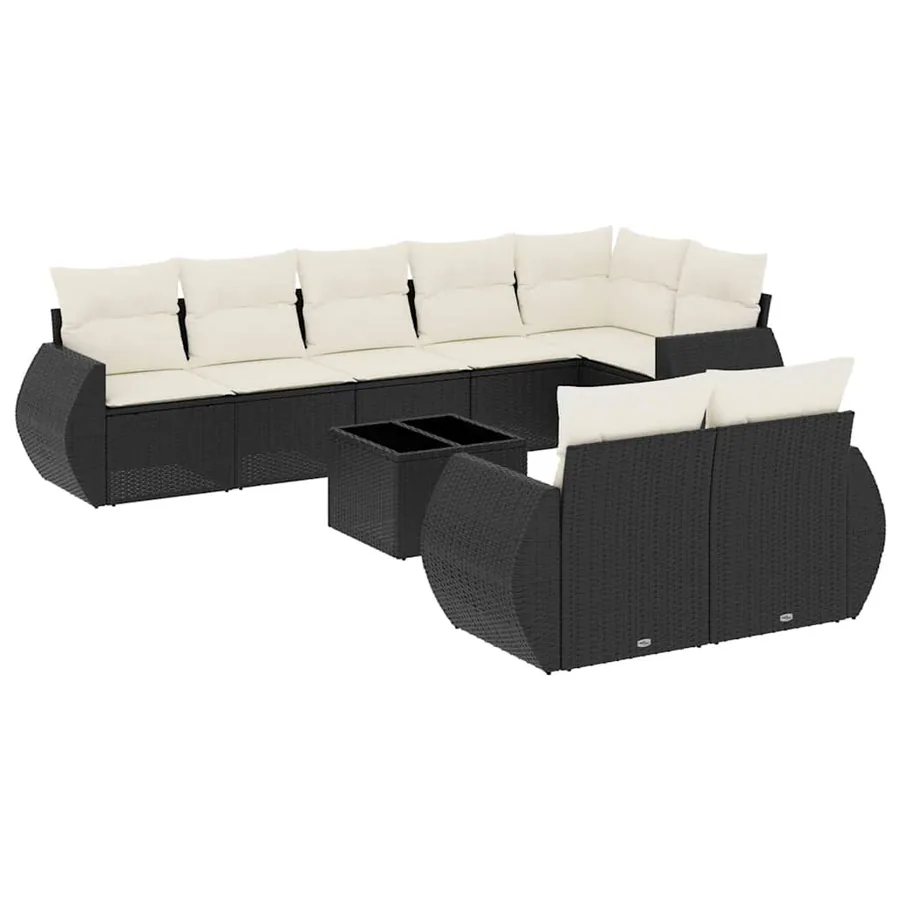 Salon de jardin 9 pcs avec coussins noir résine tressée - 2