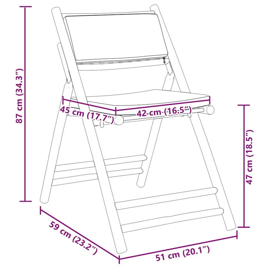 Ensemble de bistro pliante 3 pcs et coussins blanc crème bambou - 12