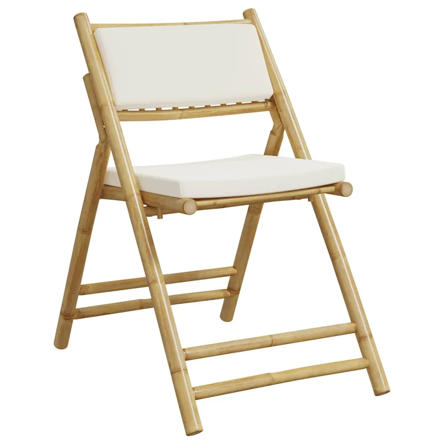 Ensemble de bistro pliante 3 pcs et coussins blanc crème bambou - 5