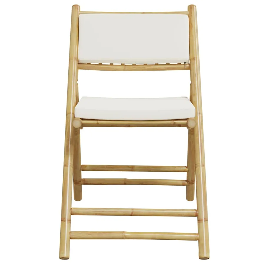 Ensemble de bistro pliante 3 pcs et coussins blanc crème bambou - 6