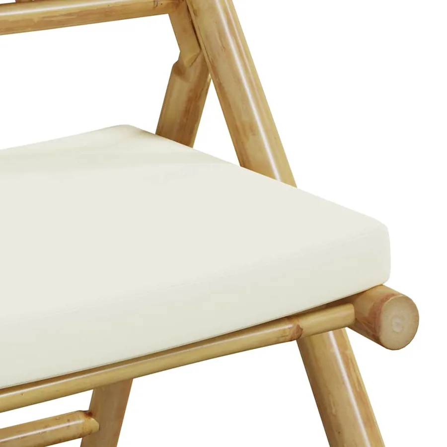 Ensemble de bistro pliante 3 pcs et coussins blanc crème bambou - 9