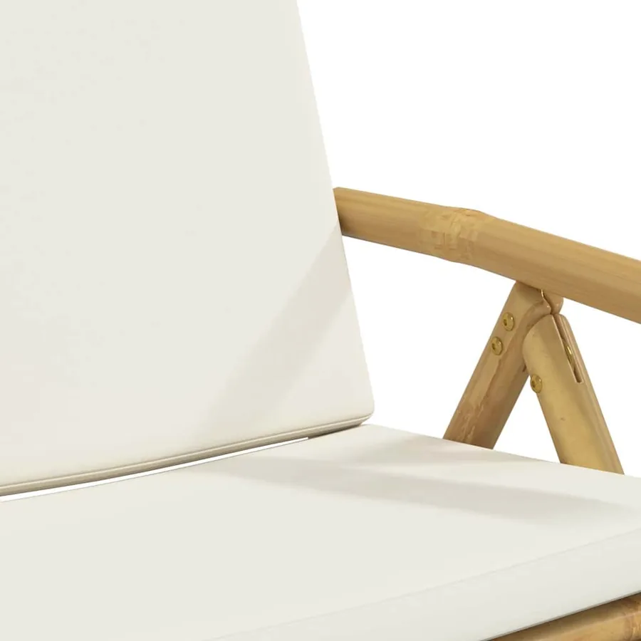 Ensemble de bistro pliante 3 pcs et coussins blanc crème bambou - 10