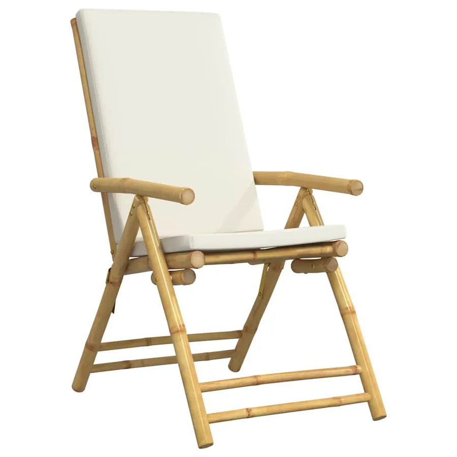 Ensemble de bistro pliante 3 pcs et coussins blanc crème bambou - 5