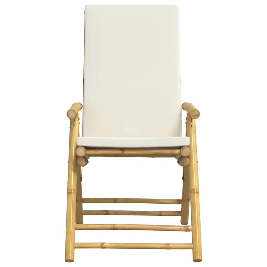 Ensemble de bistro pliante 3 pcs et coussins blanc crème bambou - 6