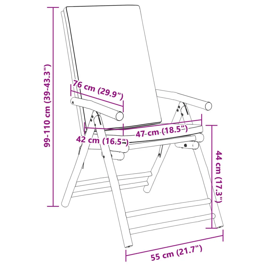 Chaises inclinables de jardin pliantes lot de 2 coussins bambou - 10