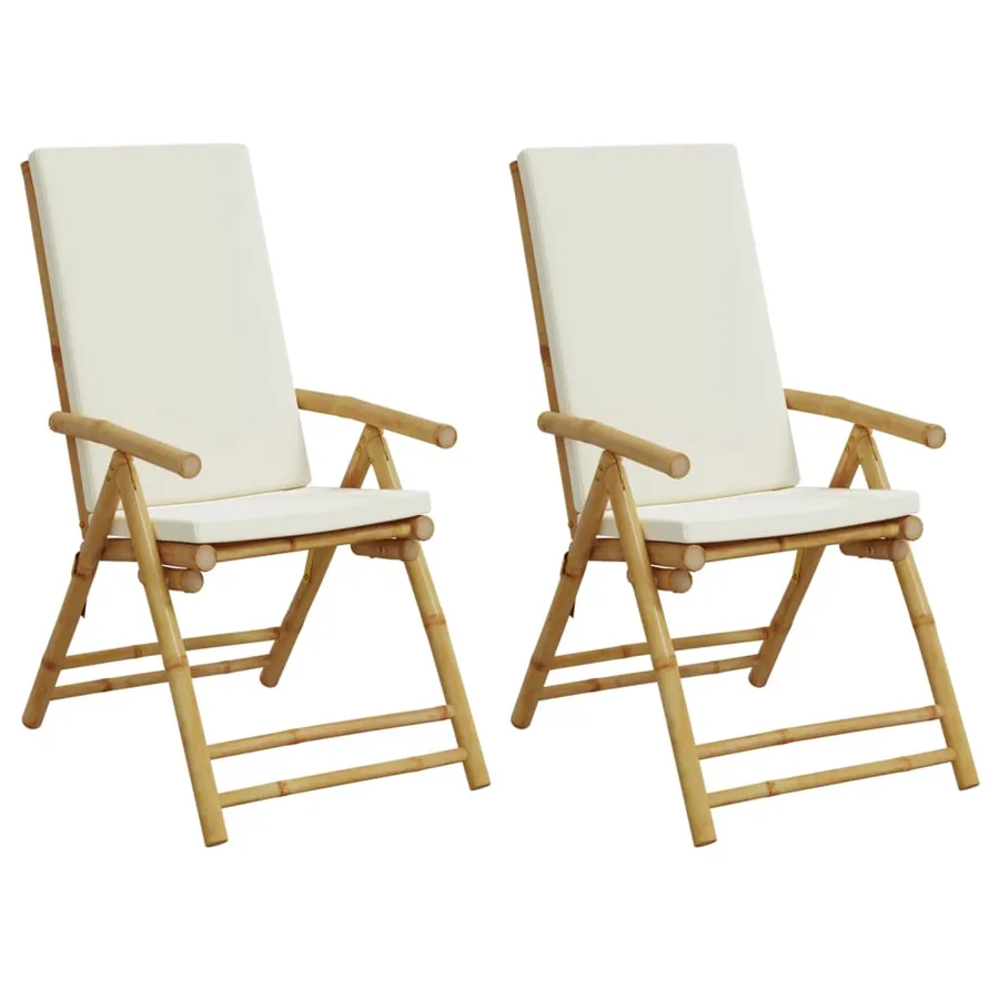 Chaises inclinables de jardin pliantes lot de 2 coussins bambou - 2