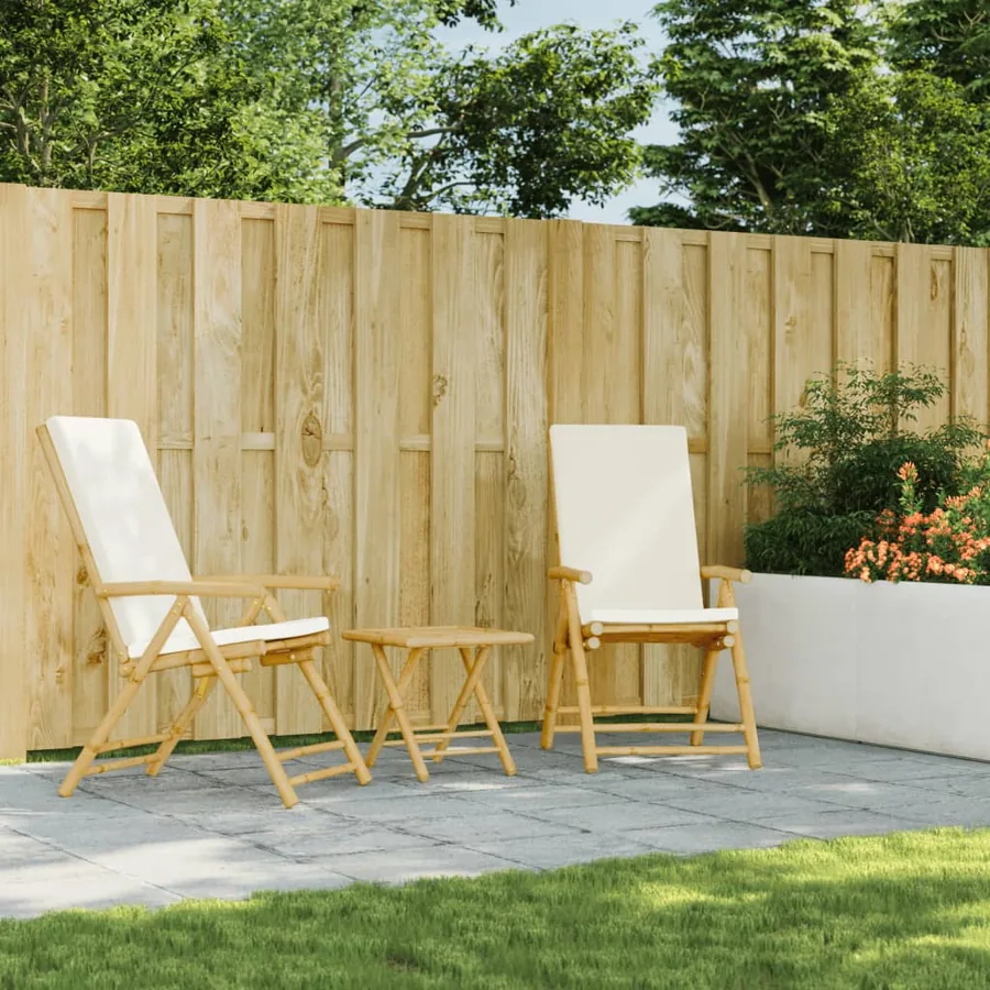Chaises inclinables de jardin pliantes lot de 2 coussins bambou - 3
