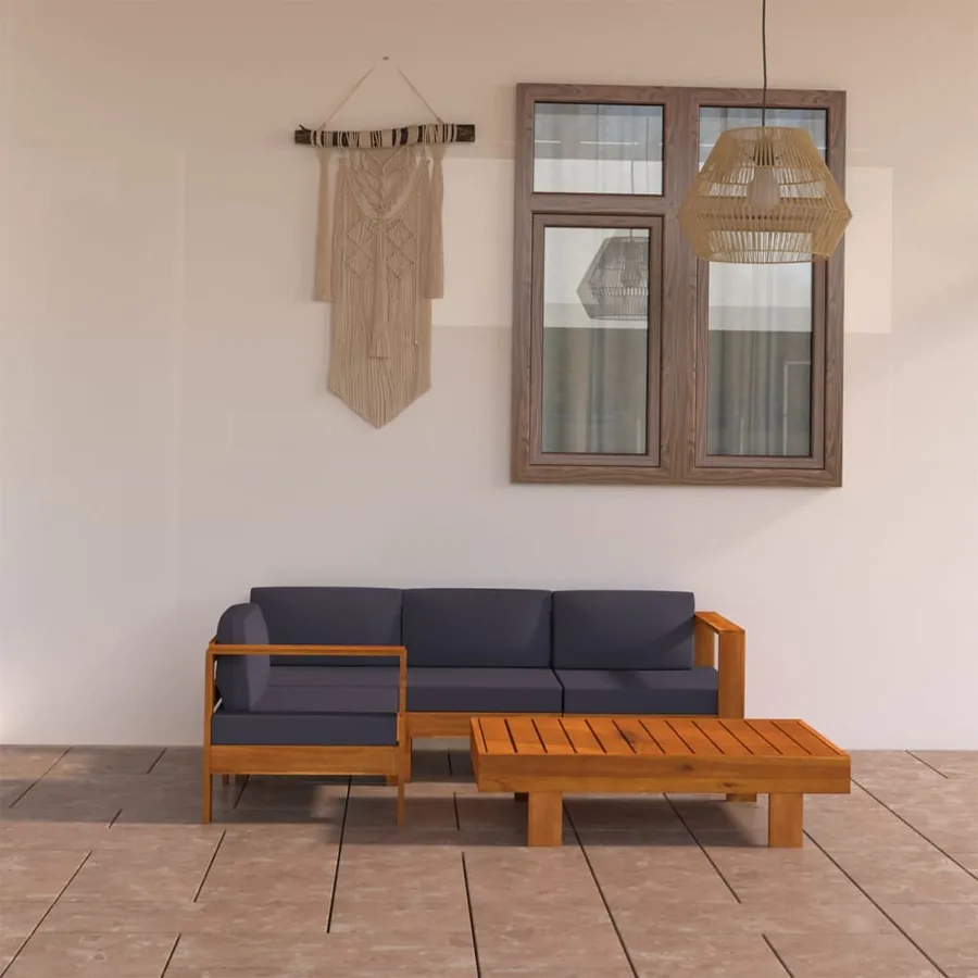 Salon de jardin 5 pcs avec coussins gris foncé Bois d'acacia