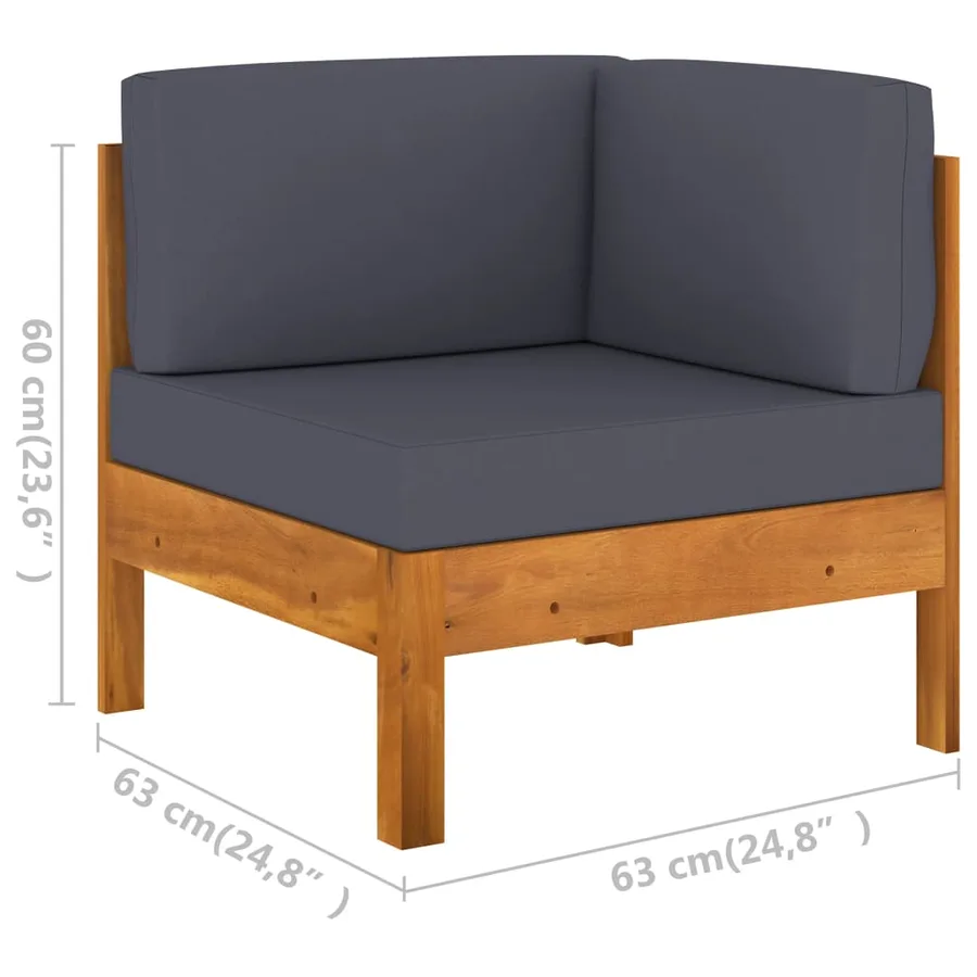 Salon de jardin 5 pcs avec coussins gris foncé Bois d'acacia - 10