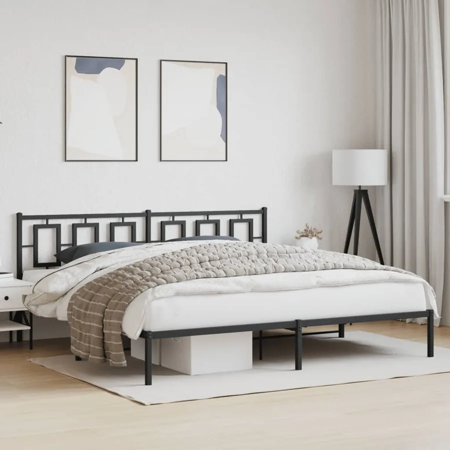 Cadre de lit métal sans matelas avec tête de lit noir 193x203cm