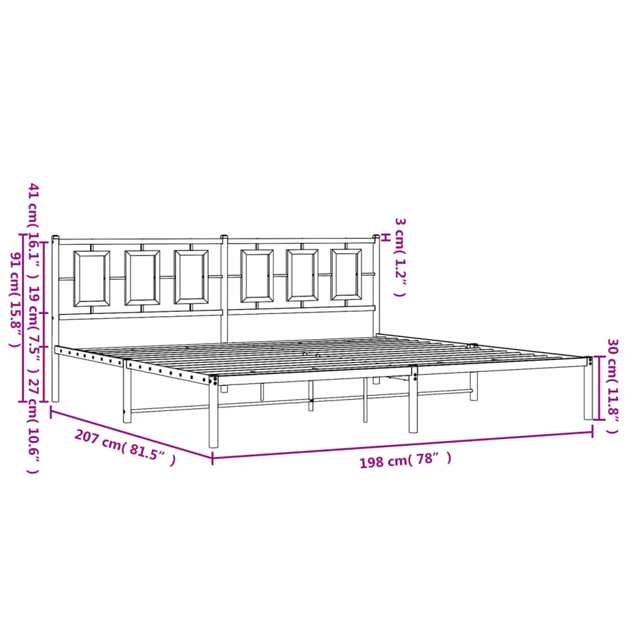 Cadre de lit métal sans matelas avec tête de lit noir 193x203cm - 10