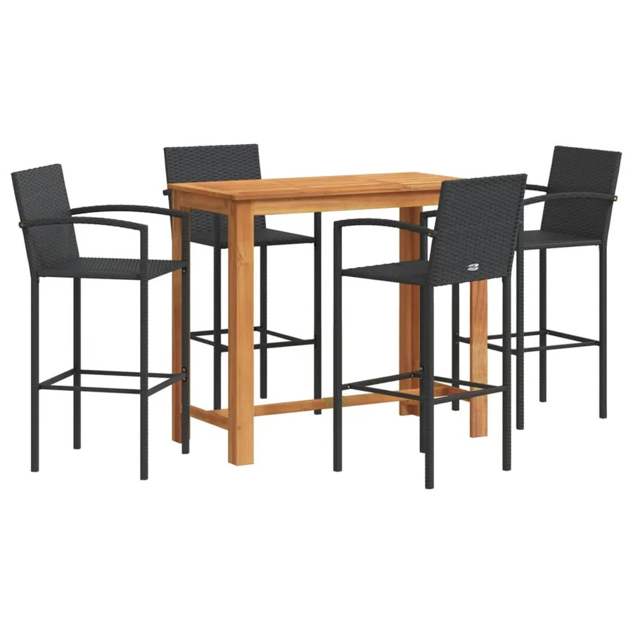 Ensemble de bar de jardin 5 pcs noir bois massif acacia rotin - 2