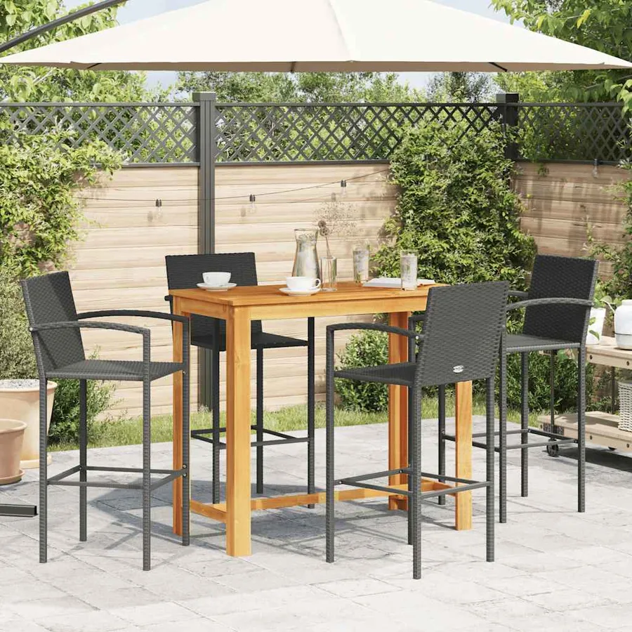 Ensemble de bar de jardin 5 pcs noir bois massif acacia rotin - 3