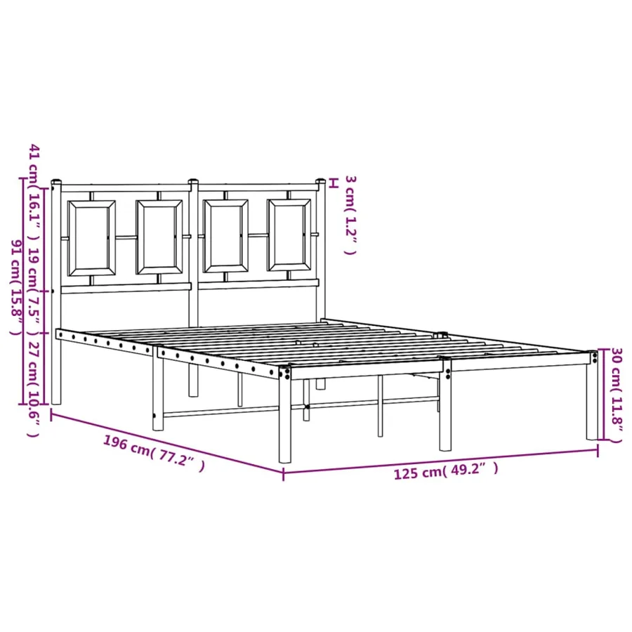 Cadre de lit métal sans matelas et tête de lit blanc 120x190 cm - 10