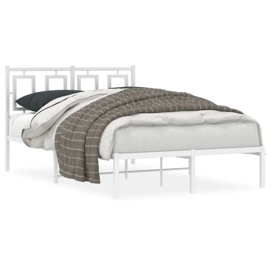 Cadre de lit métal sans matelas et tête de lit blanc 120x190 cm - 2