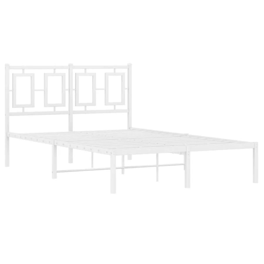 Cadre de lit métal sans matelas et tête de lit blanc 120x190 cm - 3