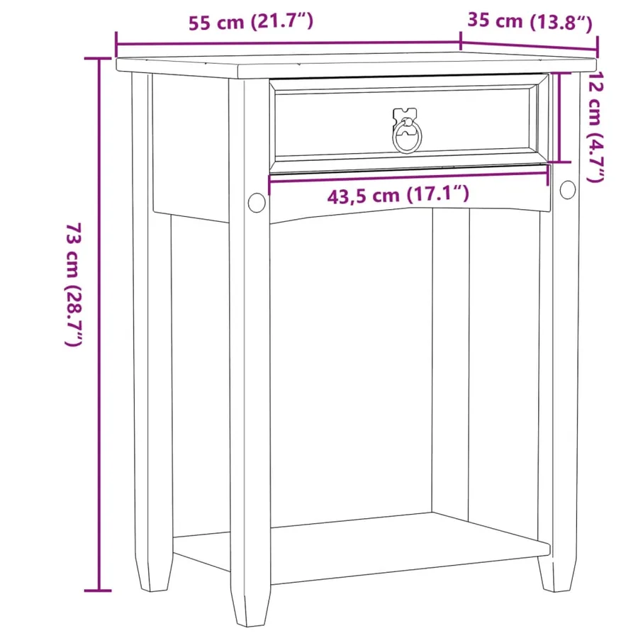 Table console Corona 55x35x73 cm bois de pin massif - 9