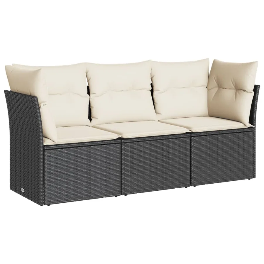Salon de jardin 3 pcs avec coussins noir résine tressée - 2