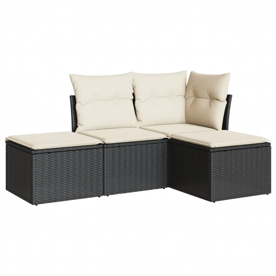 Salon de jardin 4 pcs avec coussins noir résine tressée - 2