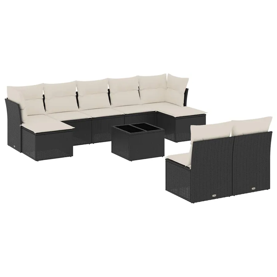 Salon de jardin 10 pcs avec coussins noir résine tressée - 2