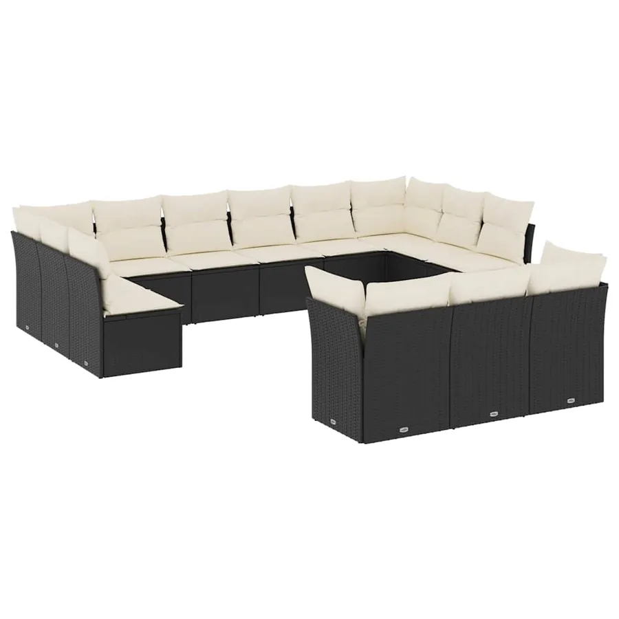 Salon de jardin avec coussins 13 pcs noir résine tressée - 2