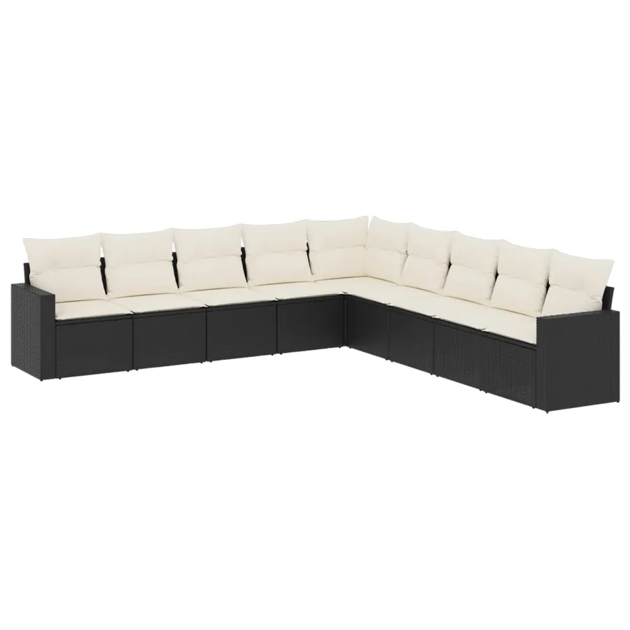 Salon de jardin 9 pcs avec coussins noir résine tressée - 2