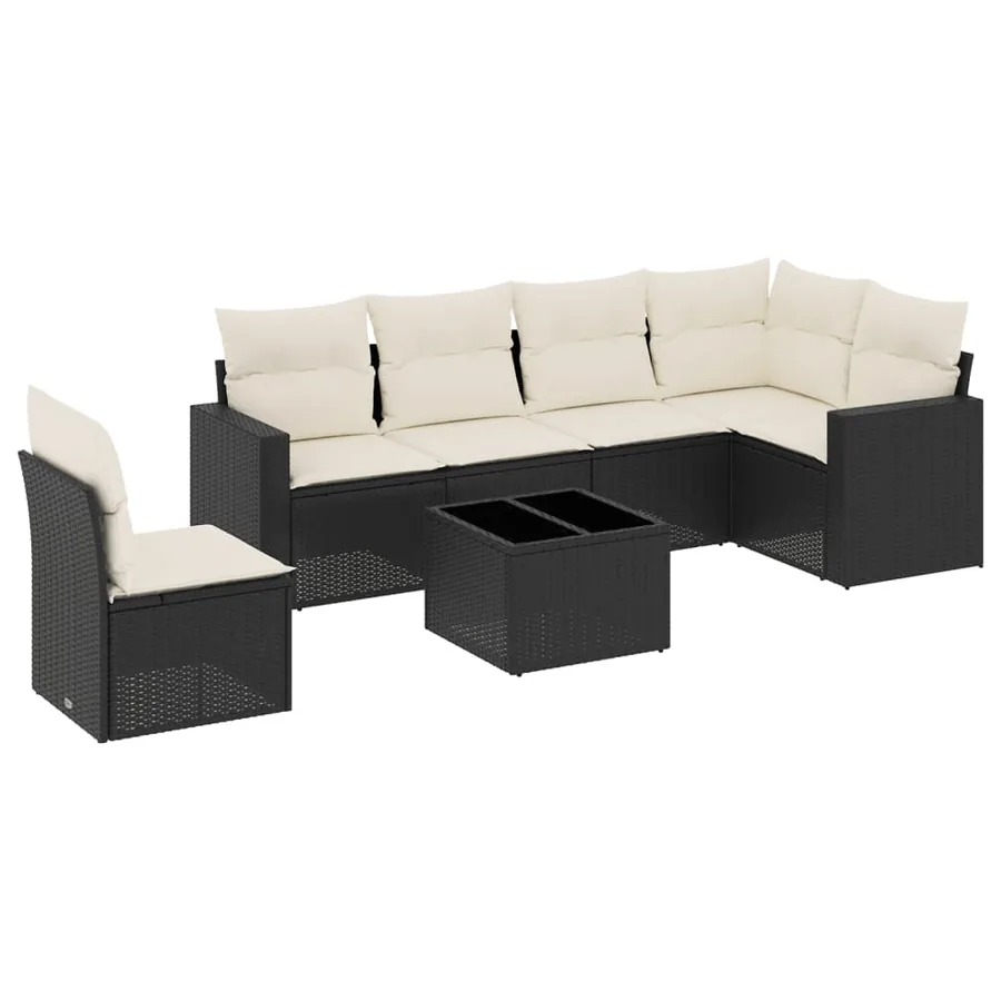 Salon de jardin 7 pcs avec coussins noir résine tressée 62 x 62 x 69 cm - 60,0 kg - 2