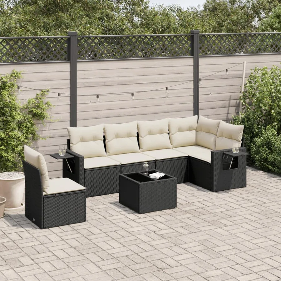 Salon de jardin 7 pcs avec coussins noir résine tressée 55 x 62 x 69 cm - 61,2 kg