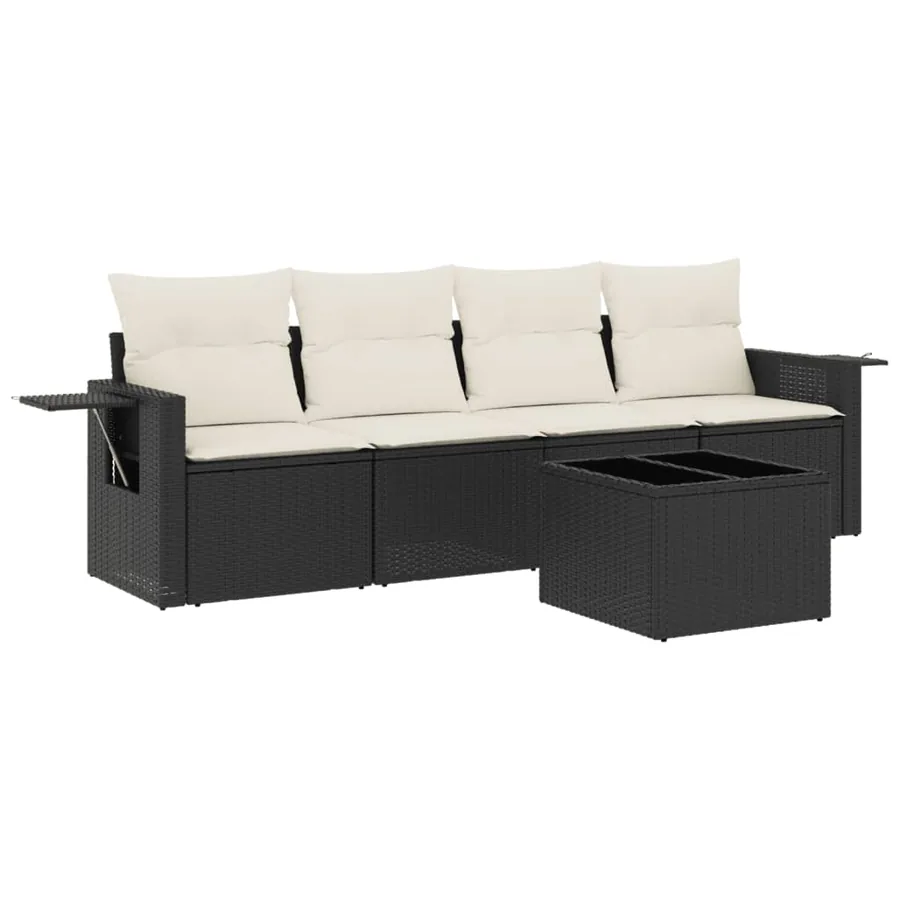 Salon de jardin 5 pcs avec coussins noir résine tressée - 2
