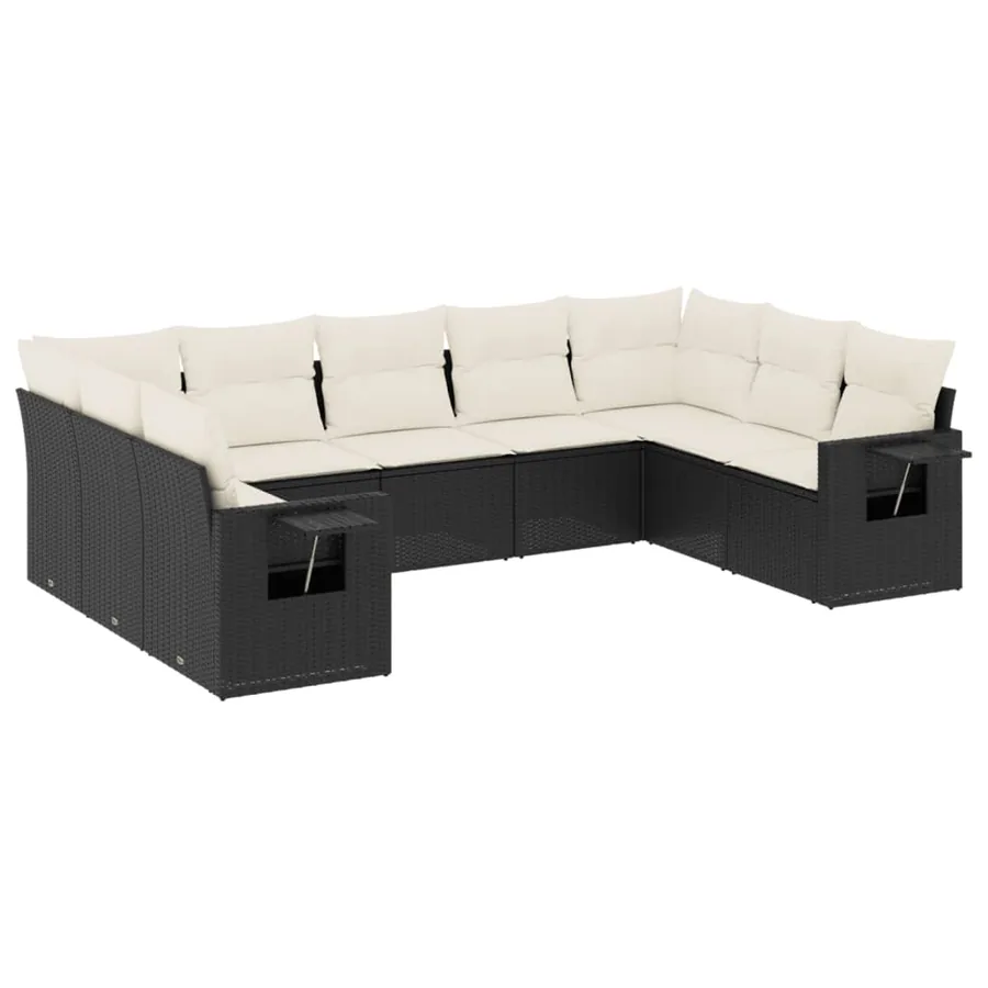 Salon de jardin 9 pcs avec coussins noir résine tressée - 2