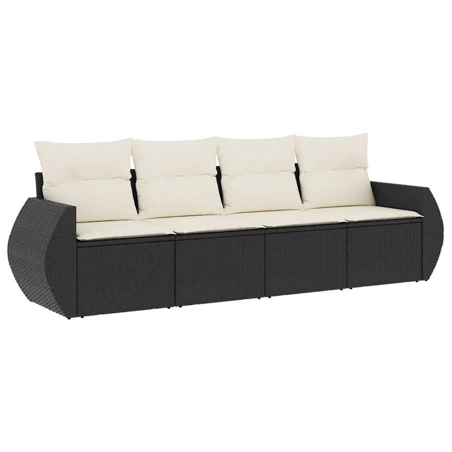 Salon de jardin 4 pcs avec coussins noir résine tressée - 2