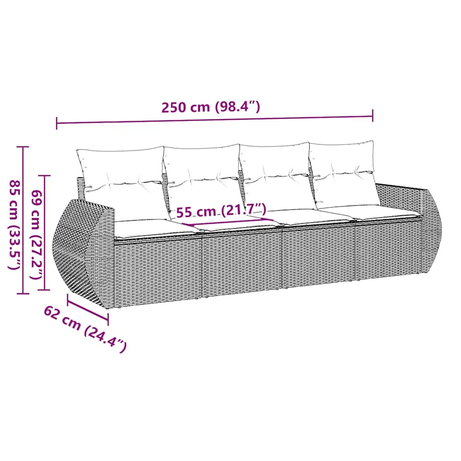 Salon de jardin 4 pcs avec coussins noir résine tressée - 3
