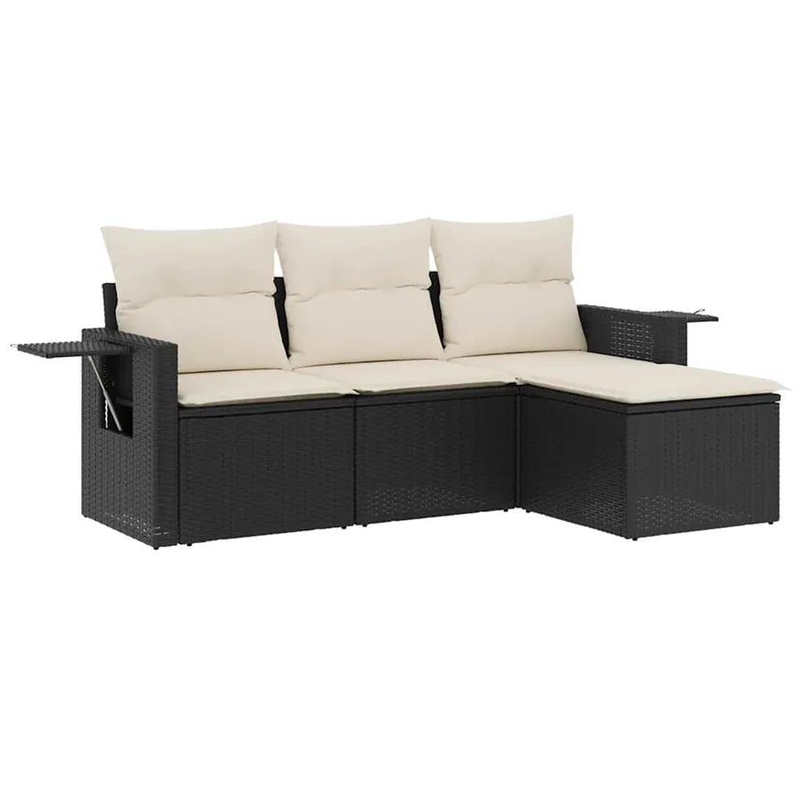 Salon de jardin 4 pcs avec coussins noir résine tressée - 2