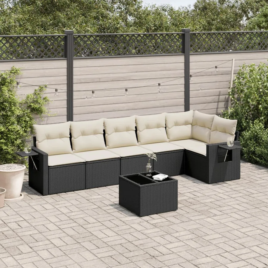 Salon de jardin 7 pcs avec coussins noir résine tressée 55 x 62 x 69 cm - 61,2 kg