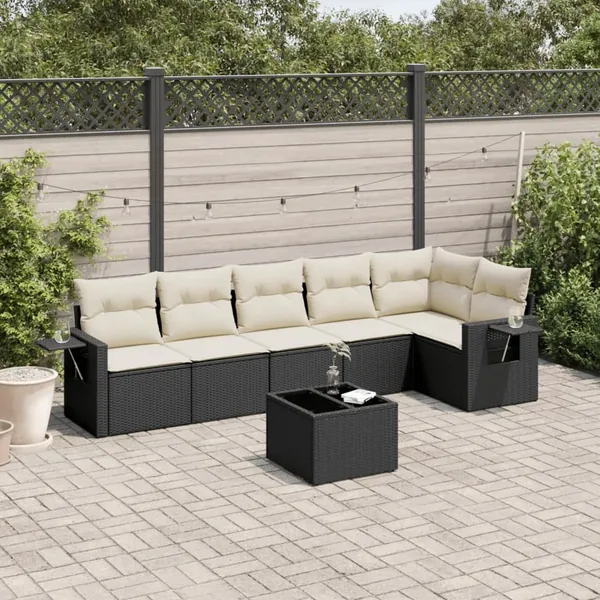 Salon de jardin 7 pcs avec coussins noir résine tressée 55 x 62 x 69 cm - 61,2 kg
